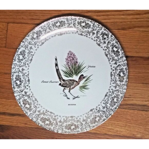 AACO souvenir Collector Plate Arizona 10" Road Runner YUCCA wide gold bird - Picture 3 of 4